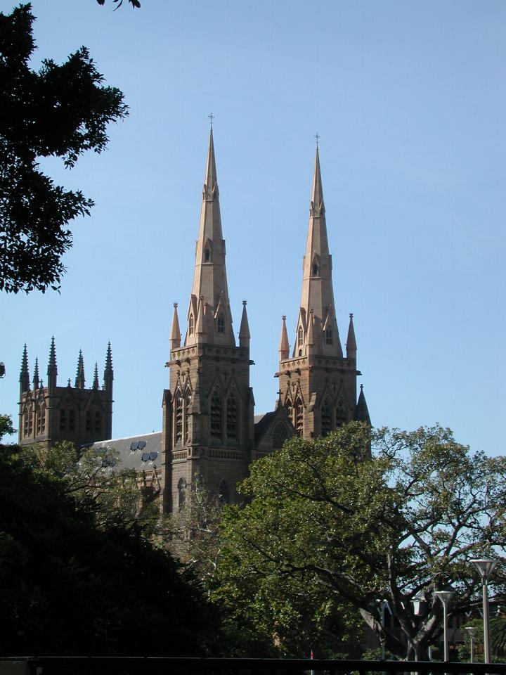 St. Mary's Cathedral, viewed from Sandringham Memorial Garden (Hyde Park, Park St/College St corner)