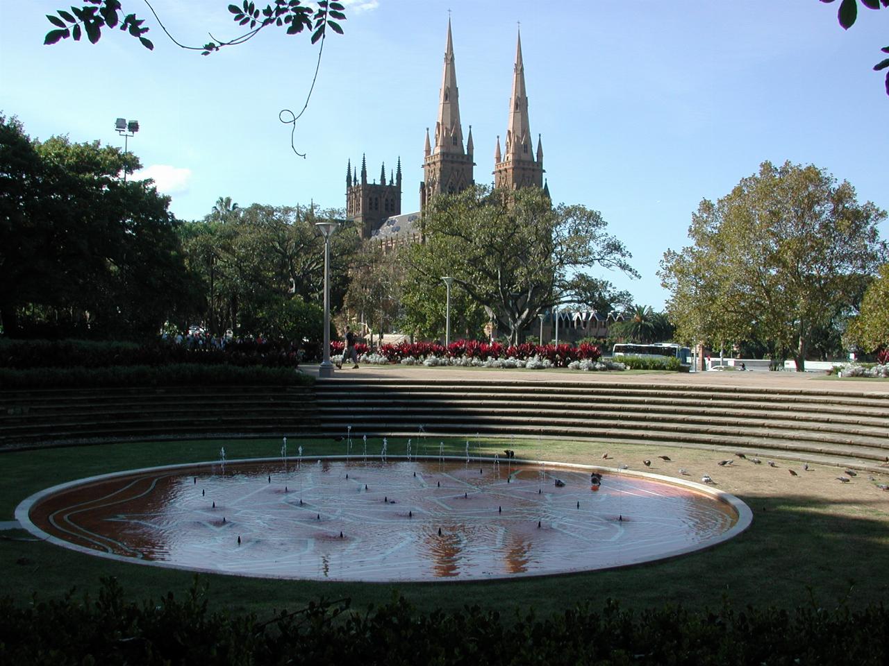 St. Mary's Cathedral, viewed from Sandringham Memorial Garden (Hyde Park, Park St/College St corner)