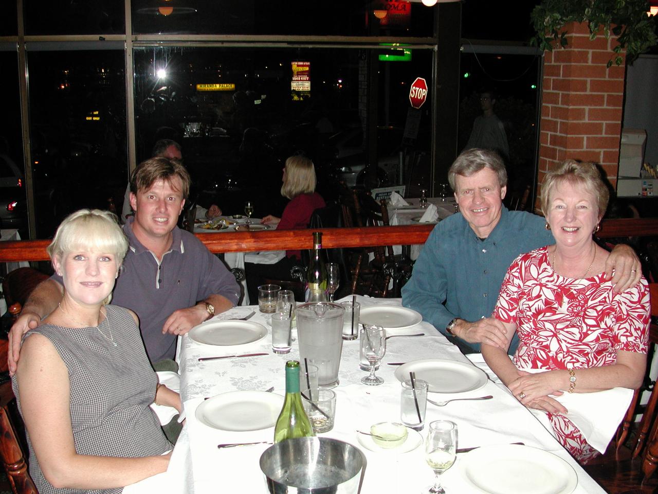 Dinner at Miranda (L - R: Michelle, Cameron, Peter, Yvonne)