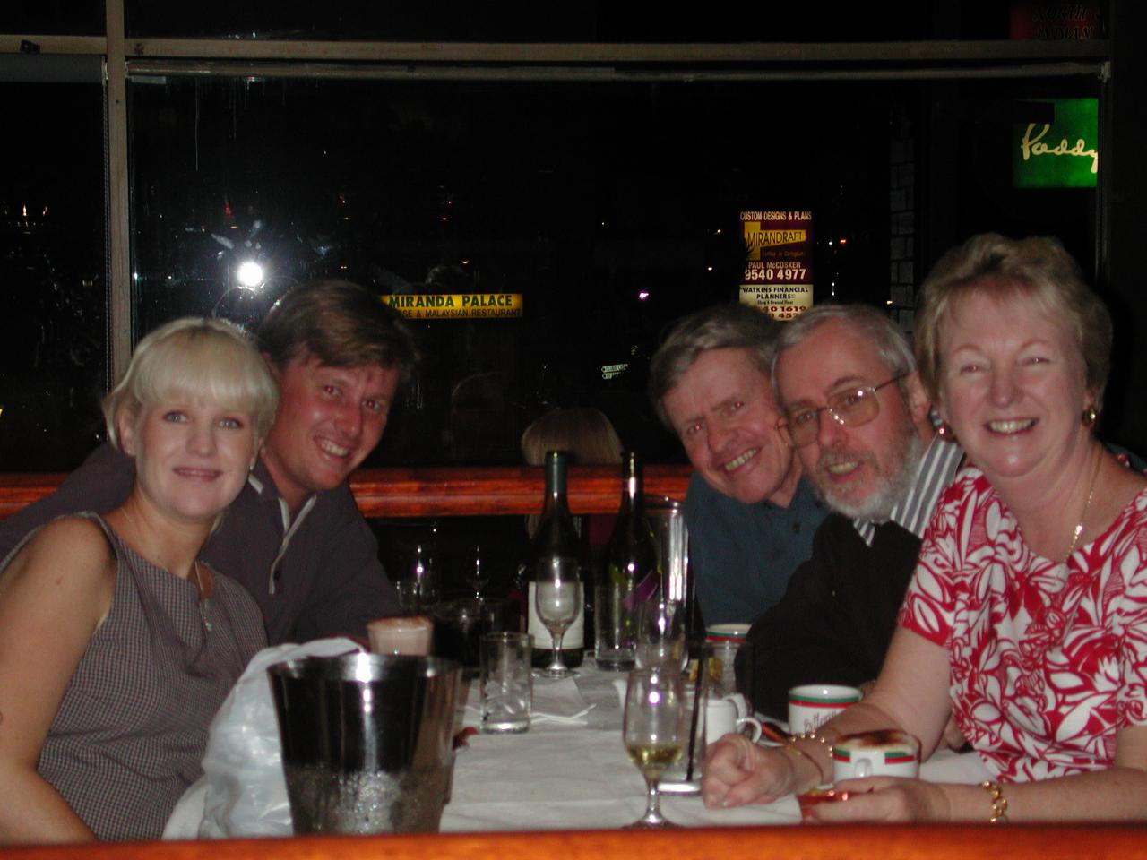 Dinner at Miranda (L - R: Michelle, Cameron, Peter, Lindsay, Yvonne)