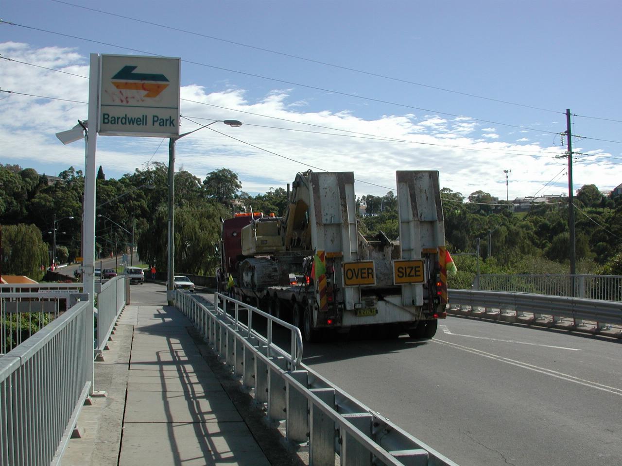 Heavy equipment being delivered to rail widening project at Bardwell Park