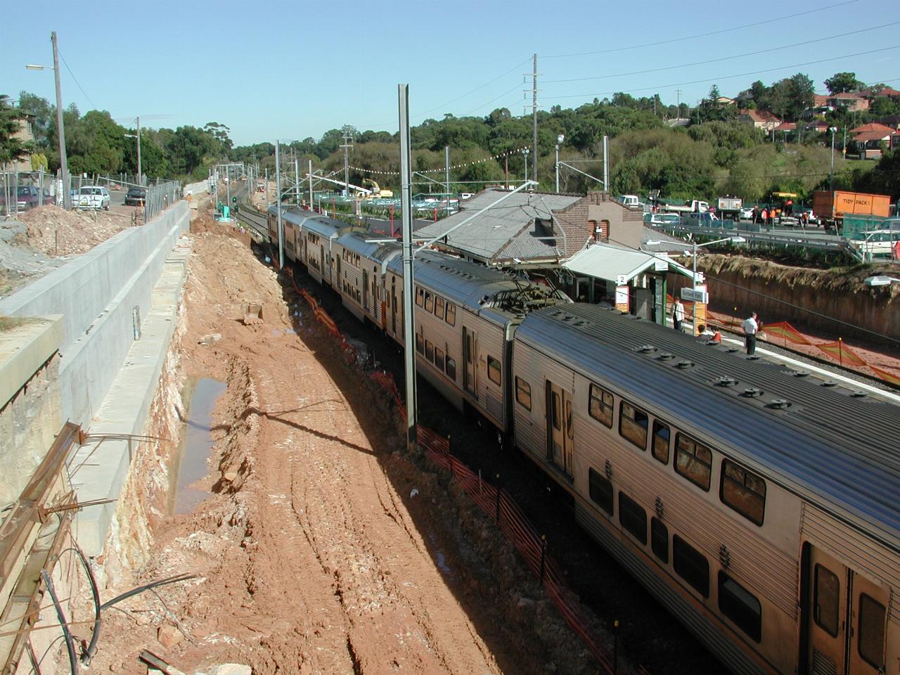 Older style train, and track widening activity at Bardwell Park