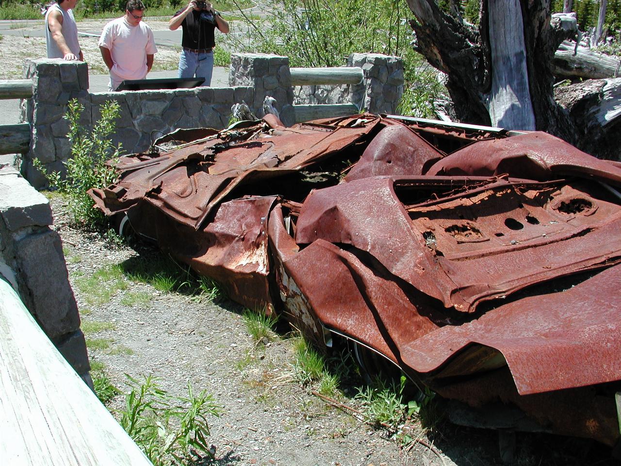 Meta Lake, showing miner's demolished car