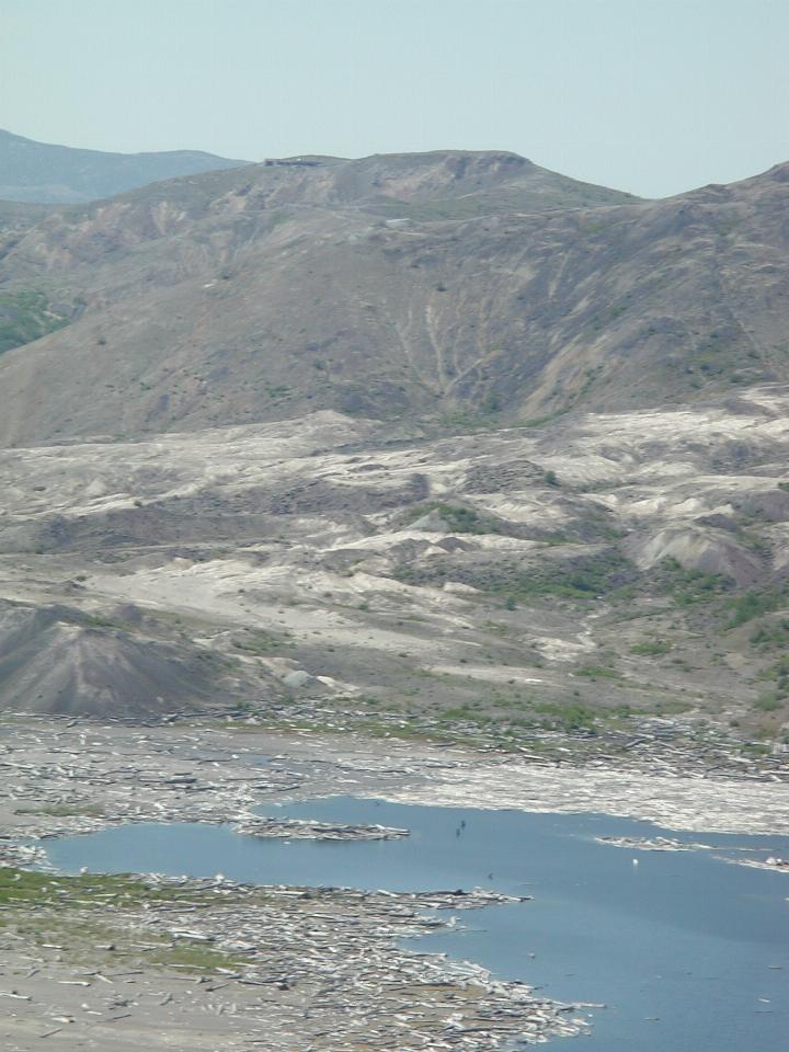 South West end of Spirit Lake, from Windy Ridge.  The Johnston Ridge Visitor Centre is visible on the ridge at upper, centre left.