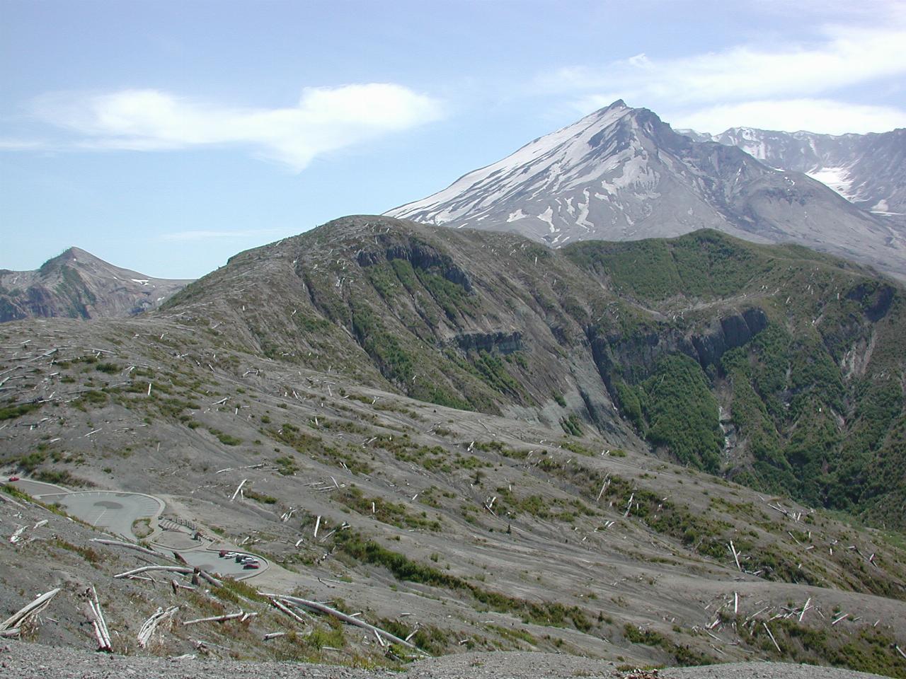 Mt. St. Helens crater, and Windy Ridge parking lot (lower left)