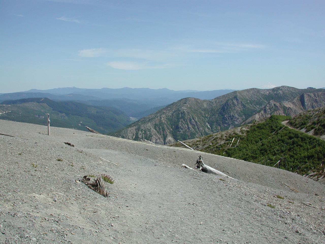 Looking South from mountain NE of Windy Ridge parking lot, showing Mt. Hood, Oregon (just visible on right), showing more of Smith Creek valley