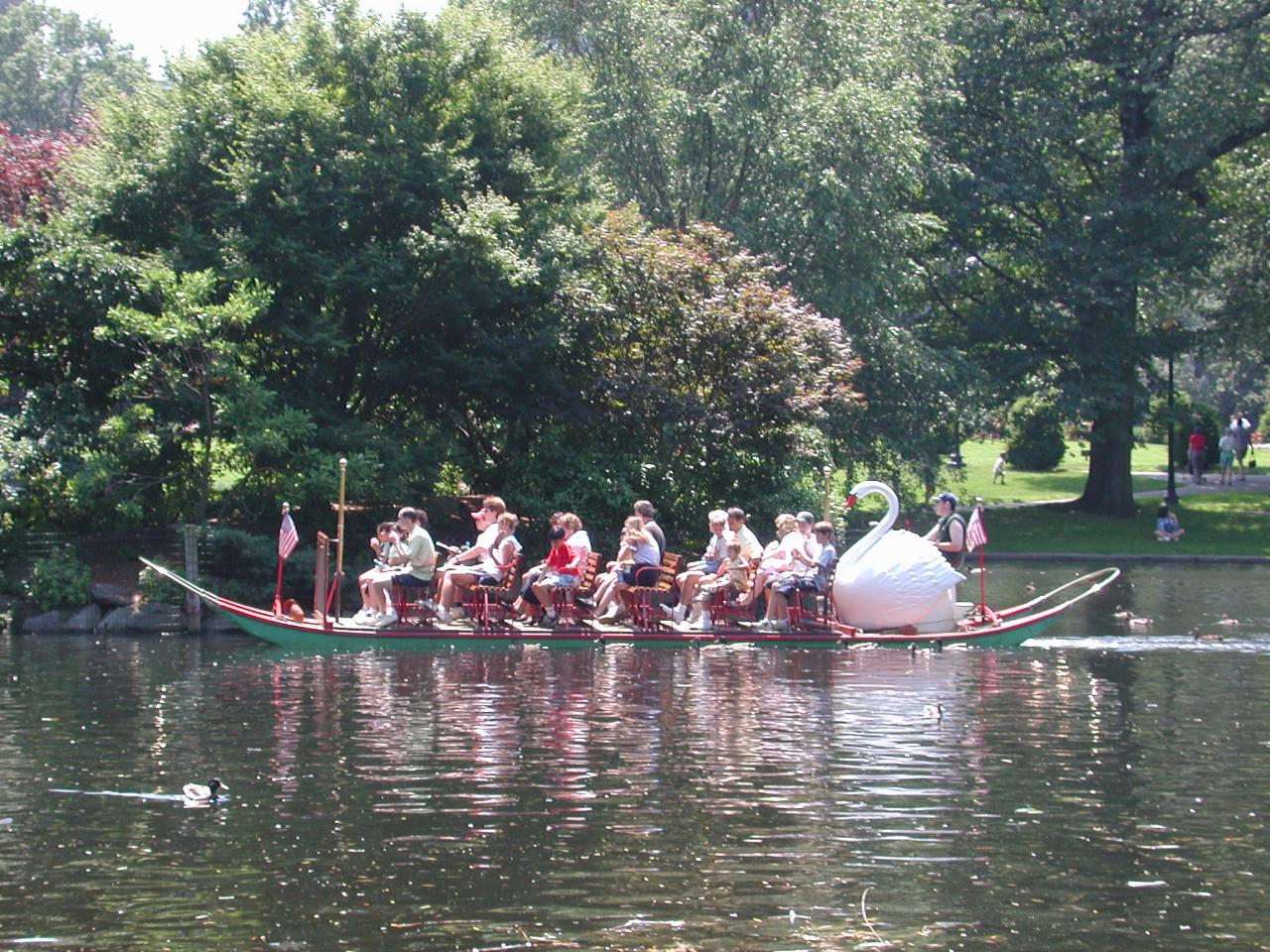 Swan Boat tour around pond in Boston Public Garden