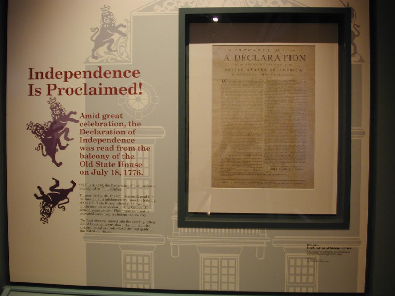 Declaration of Independence; Old State House, Boston MA