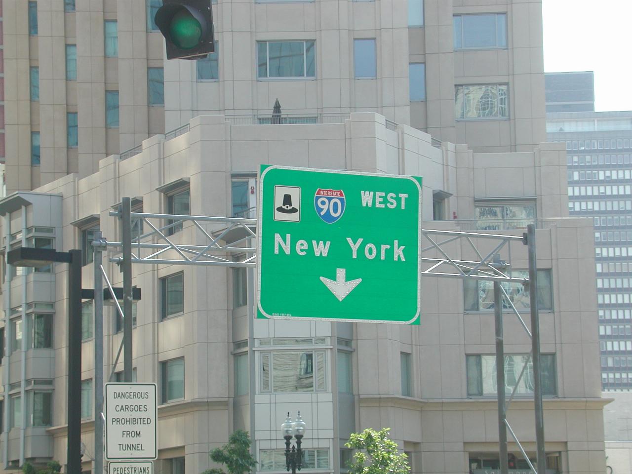 The eastern end of I-90, and strange directions (New York is SOUTH!)