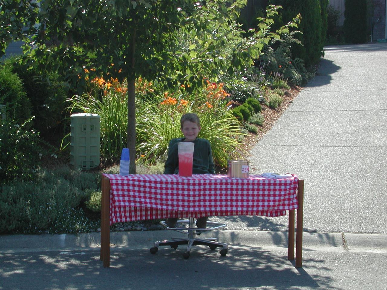 The Jones Boy, selling lemonade to Garage Sale visitors