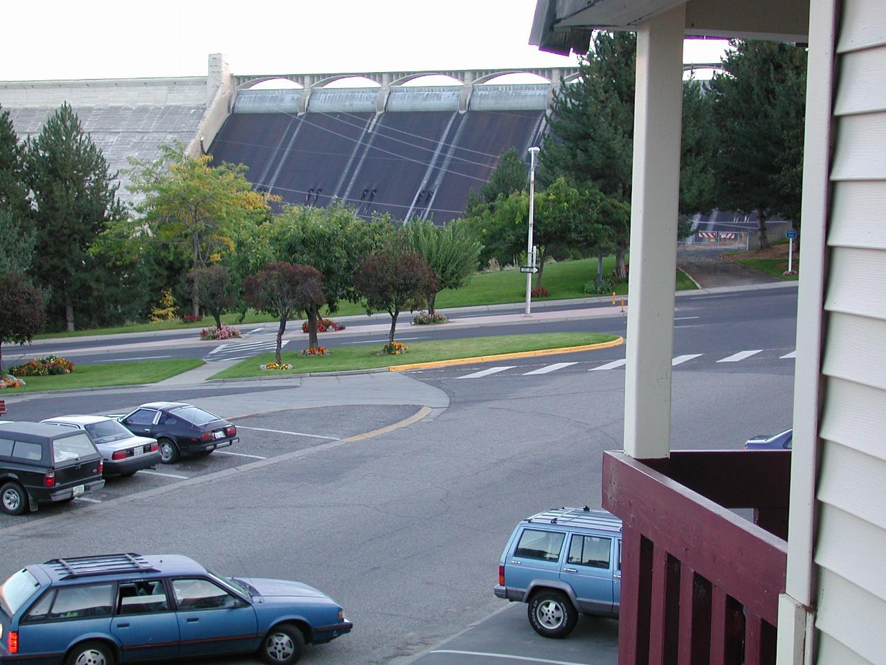 Part of Grand Coulee Dam spillway, from my balcony at Columbia River Inn, Coulee Dam City