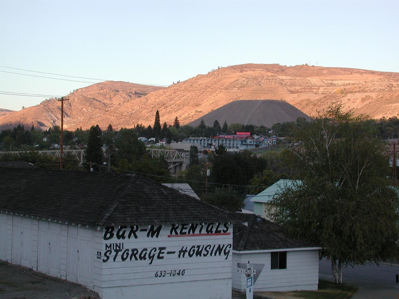 View from balcony looking east towards sand pile and other part of town