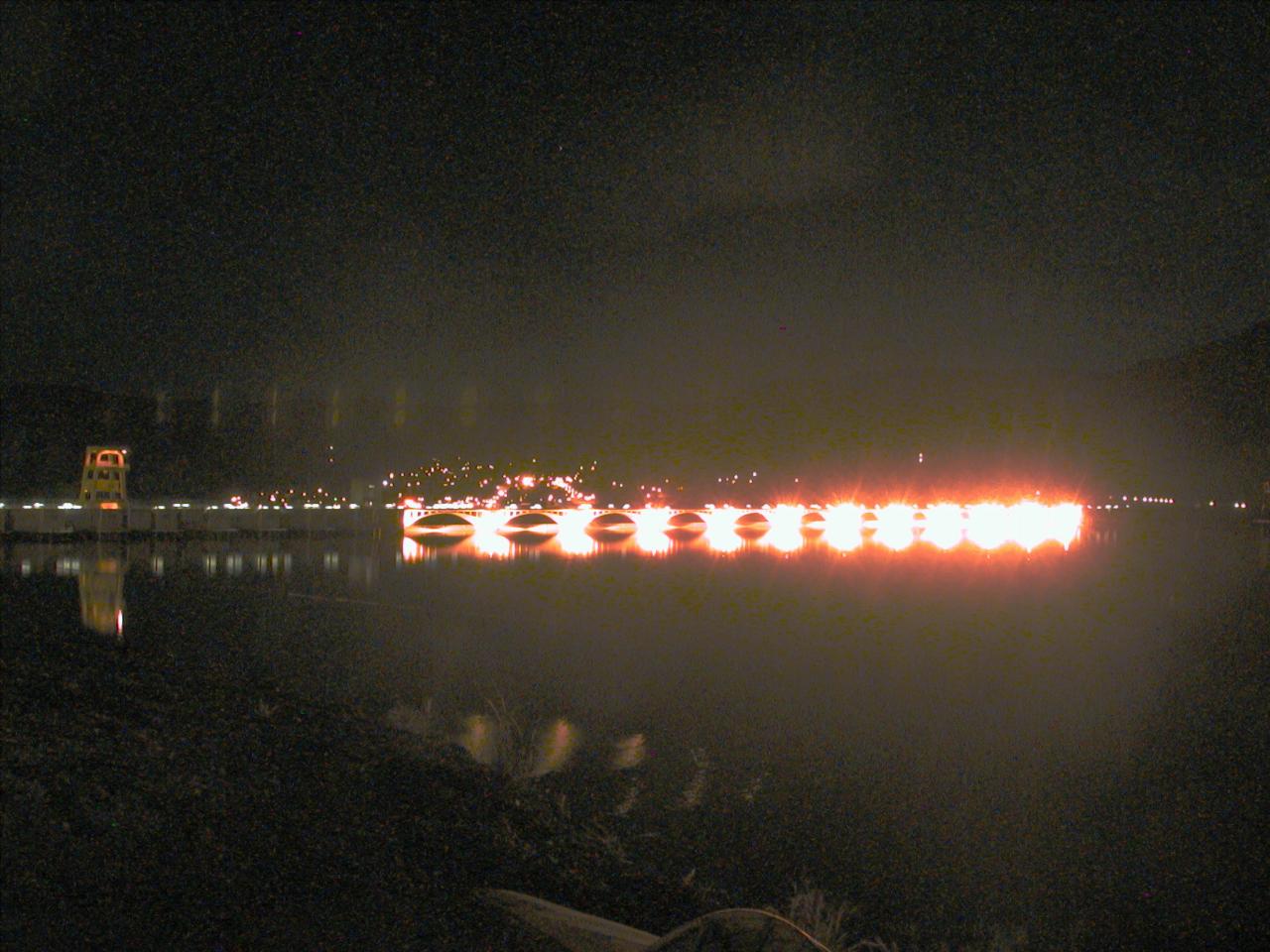 Grand Coulee Dam spillway lights, from behind wall