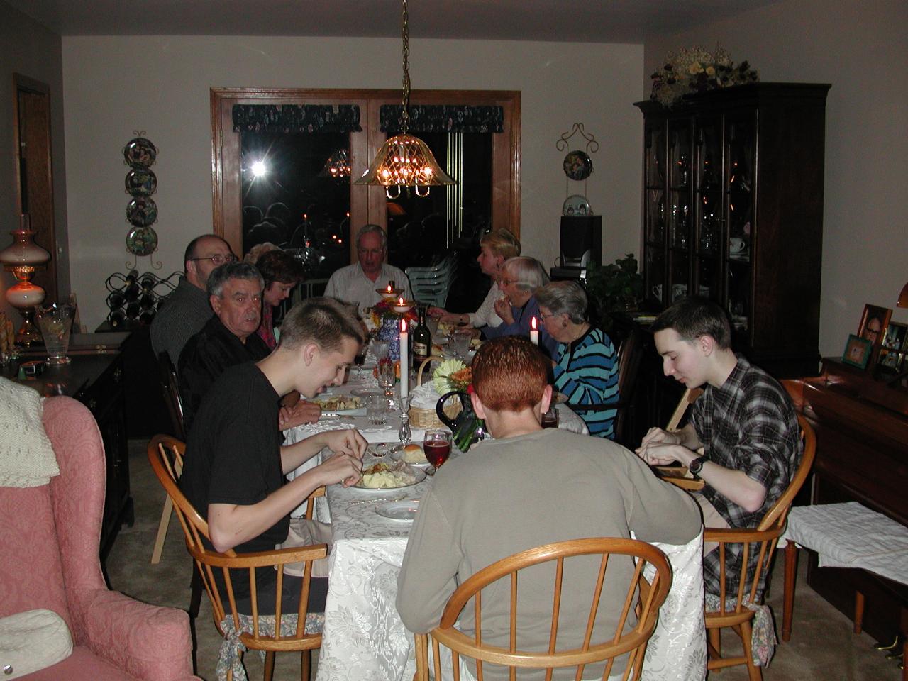 Chow down: Matthew, Brad, Randy, Sandy, Louise, Bill, Judy, Margo, Doris, Simon and David (back to camera)