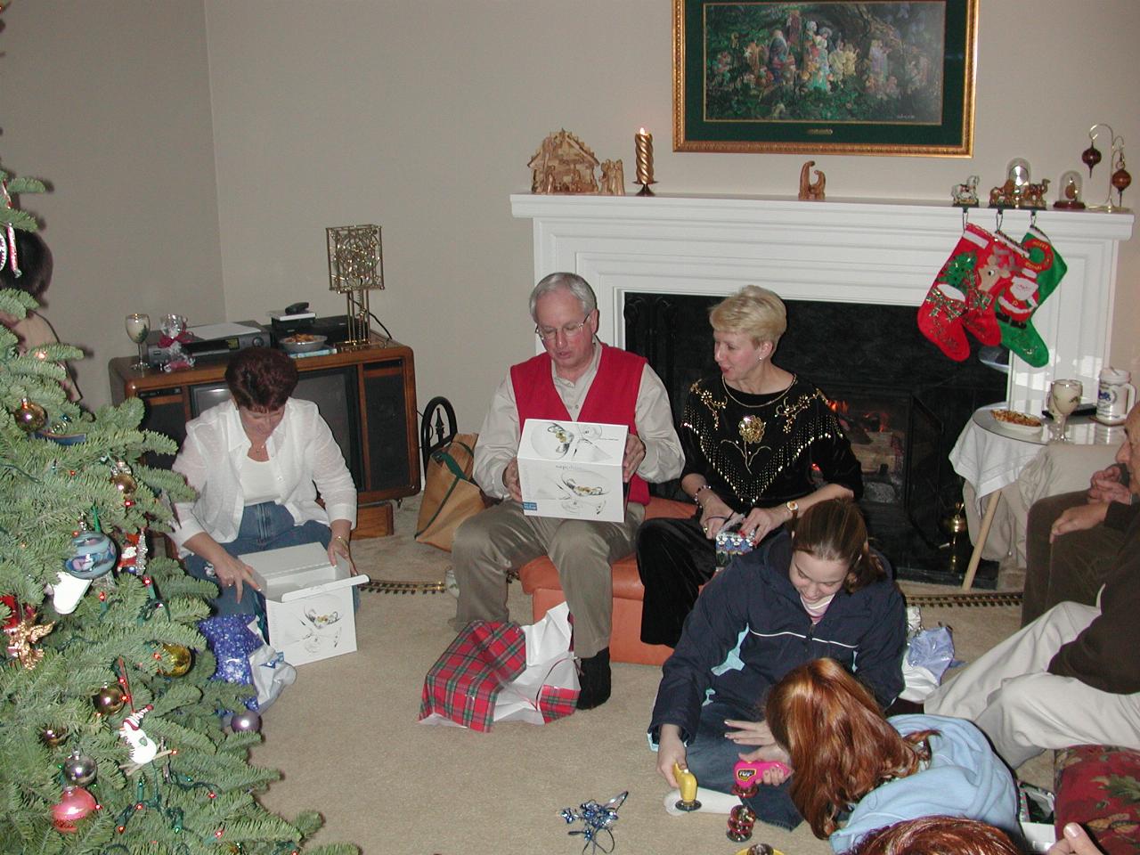 Christmas presents: L to R: Patty, Bill, Judy, Meegan and Caitlin