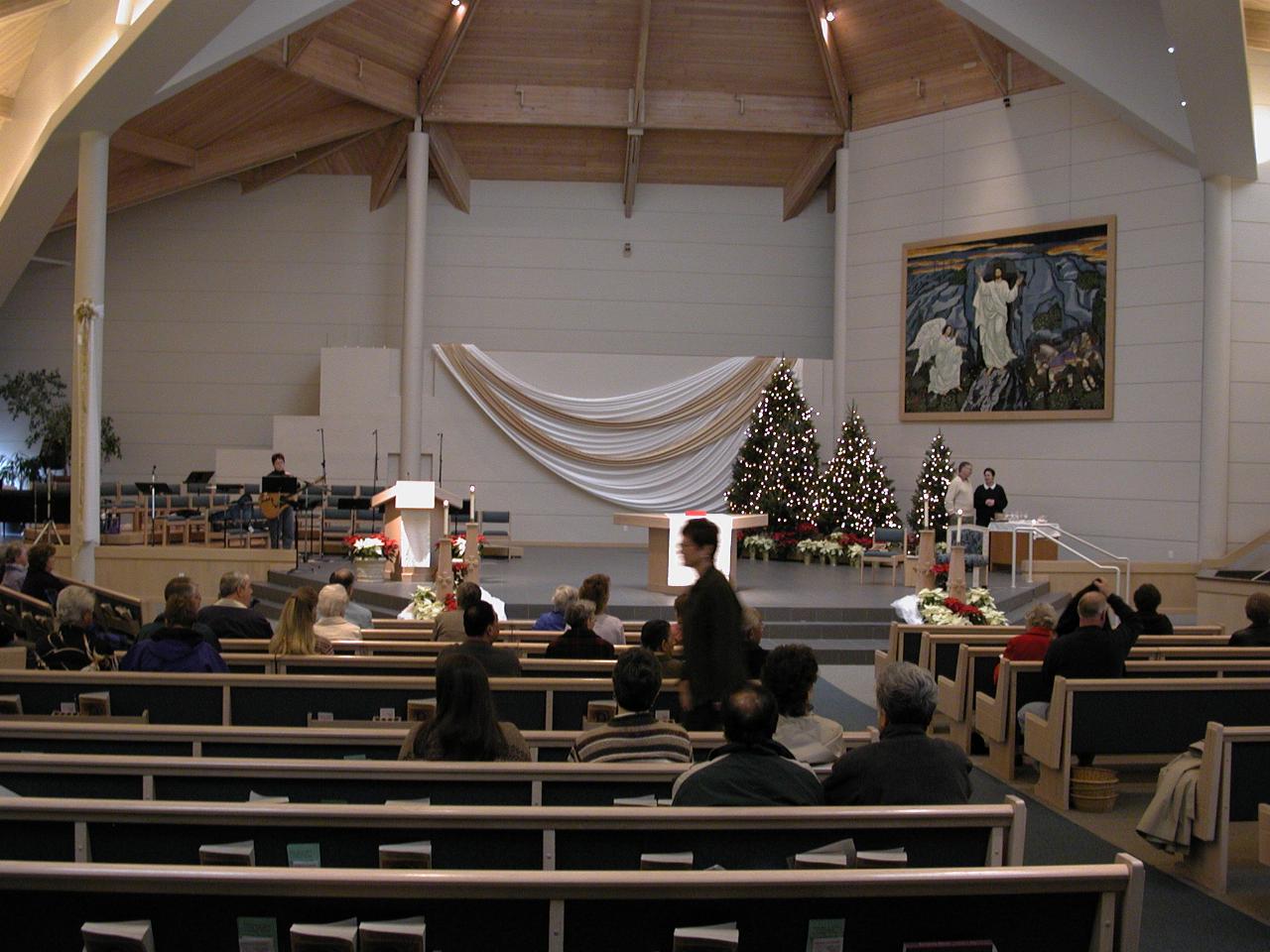 Christmas decorations at St. John Vianny Church Kirkland, WA