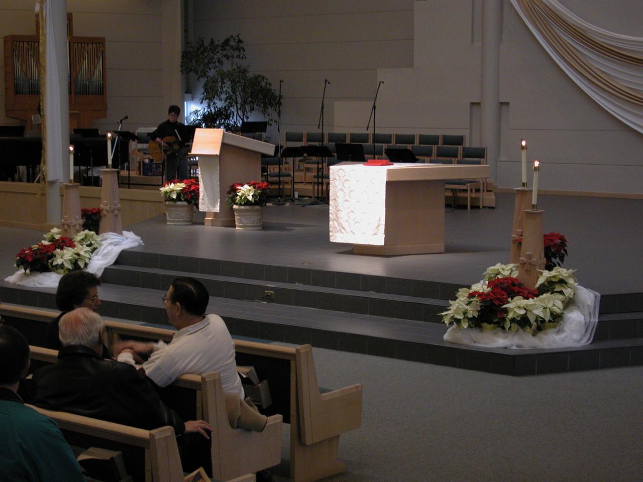 Christmas decorations at St. John Vianny Church Kirkland, WA