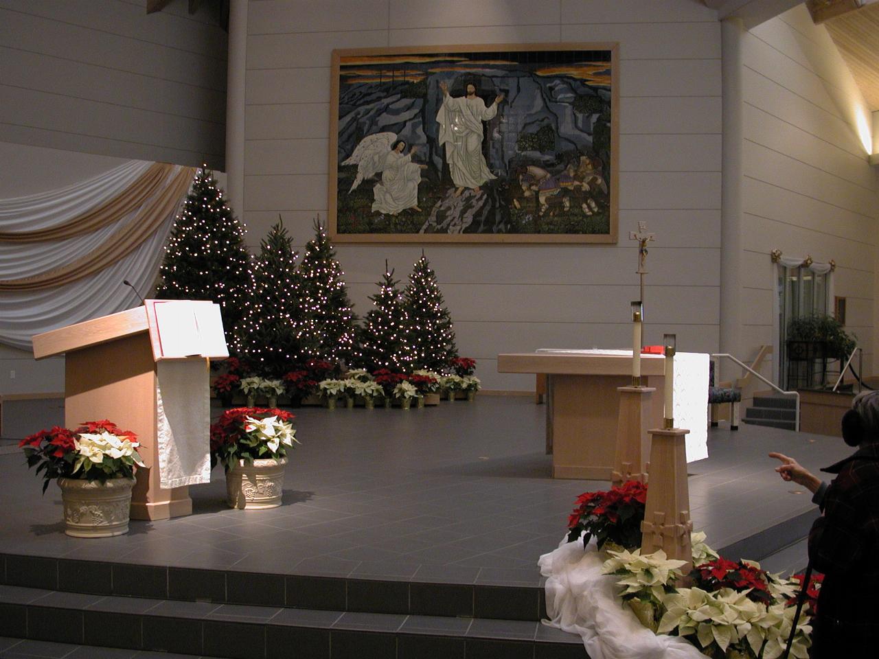 Christmas decorations at St. John Vianny Church Kirkland, WA