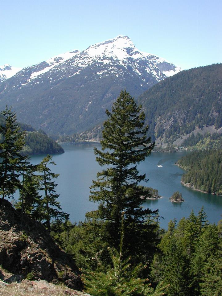 Diablo Lake, and dam wall (top), Skagit River