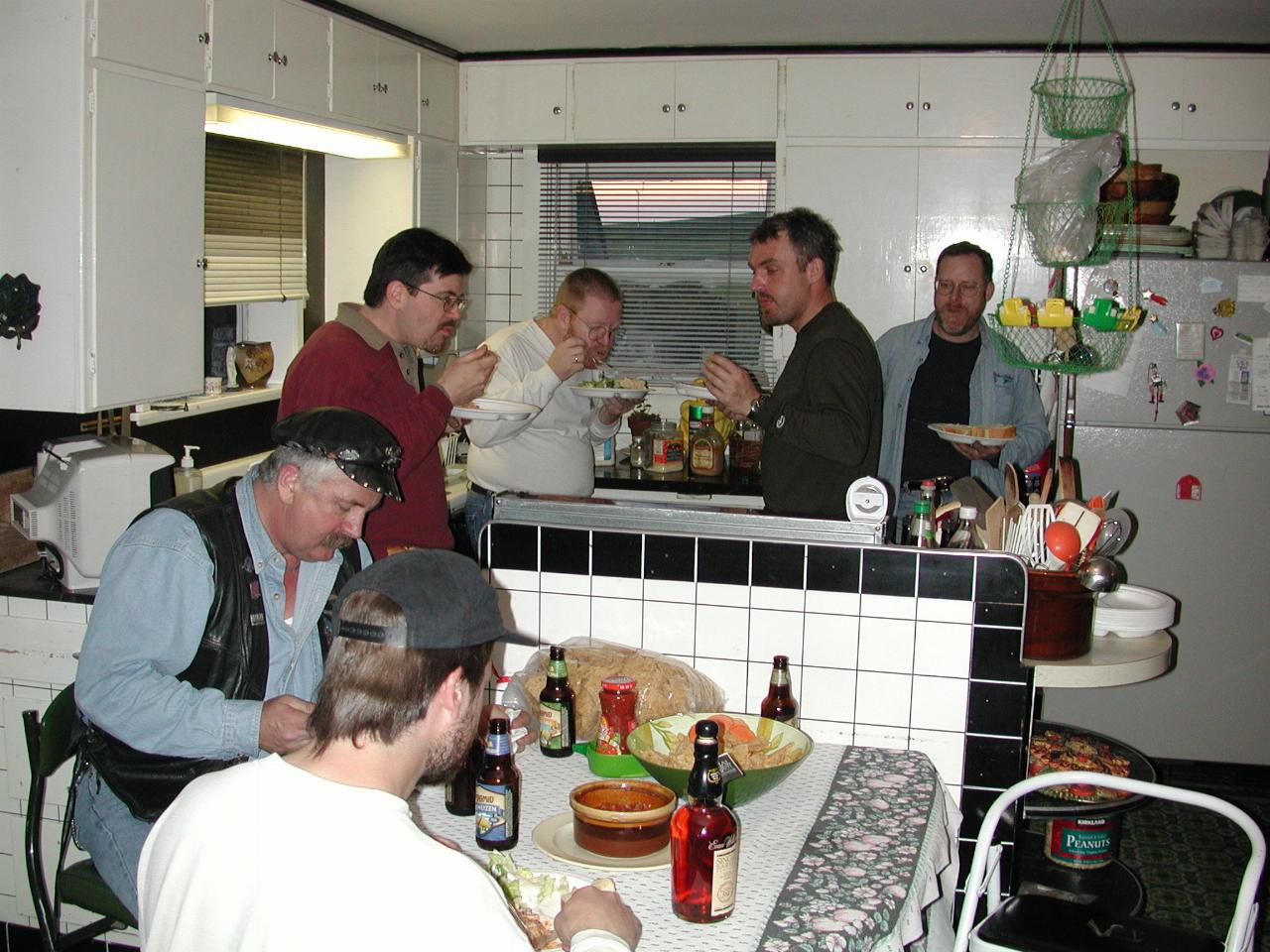 Dig in! Thompson's kitchen, clockwise from bottom: Bria Bucknam, John, Brian, Mark, Tony, Rob.