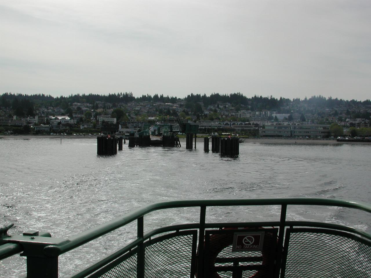 Edmonds and ferry dock disappearing as ferry leaves for Kingston