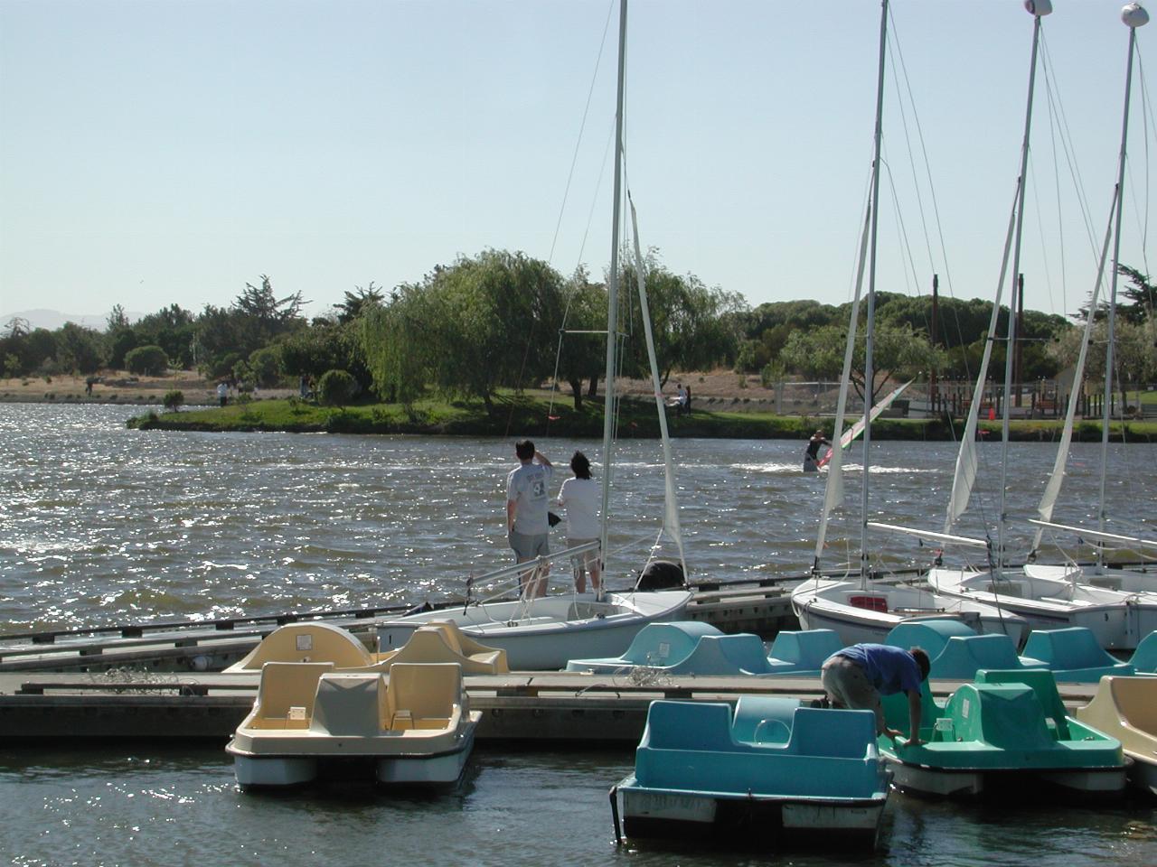 Andrew and Kathy Morton on dock of Baylands area, Palo Alto