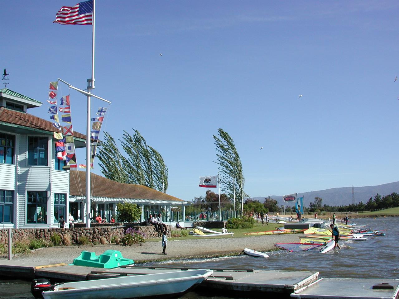 Windy conditions are good for windsurfers at Baylands, looking wes