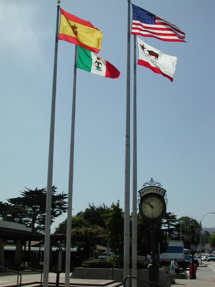 Four flags display and flag IDs (clockwise from yellow flag) in Monterey Bus Terminus