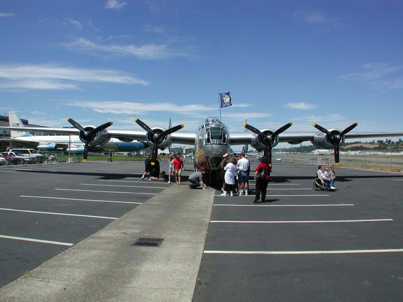 The B-24, with Air Force 1 (retired) in the background, left