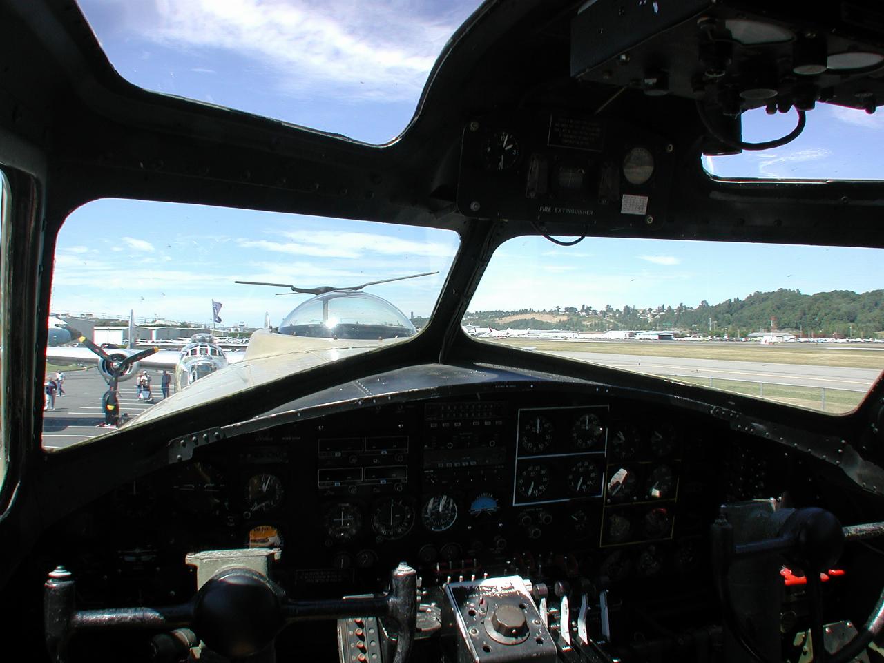 Pilot's view from B-17, showing the B-24