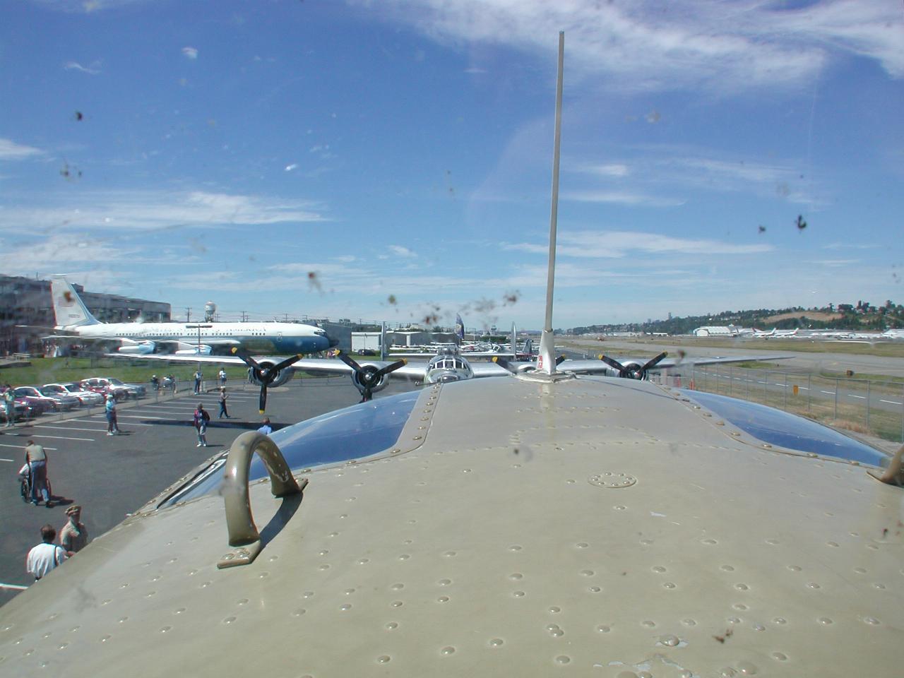 Top gunner's view looking forward; also B-24 and Air Force 1 (retired)