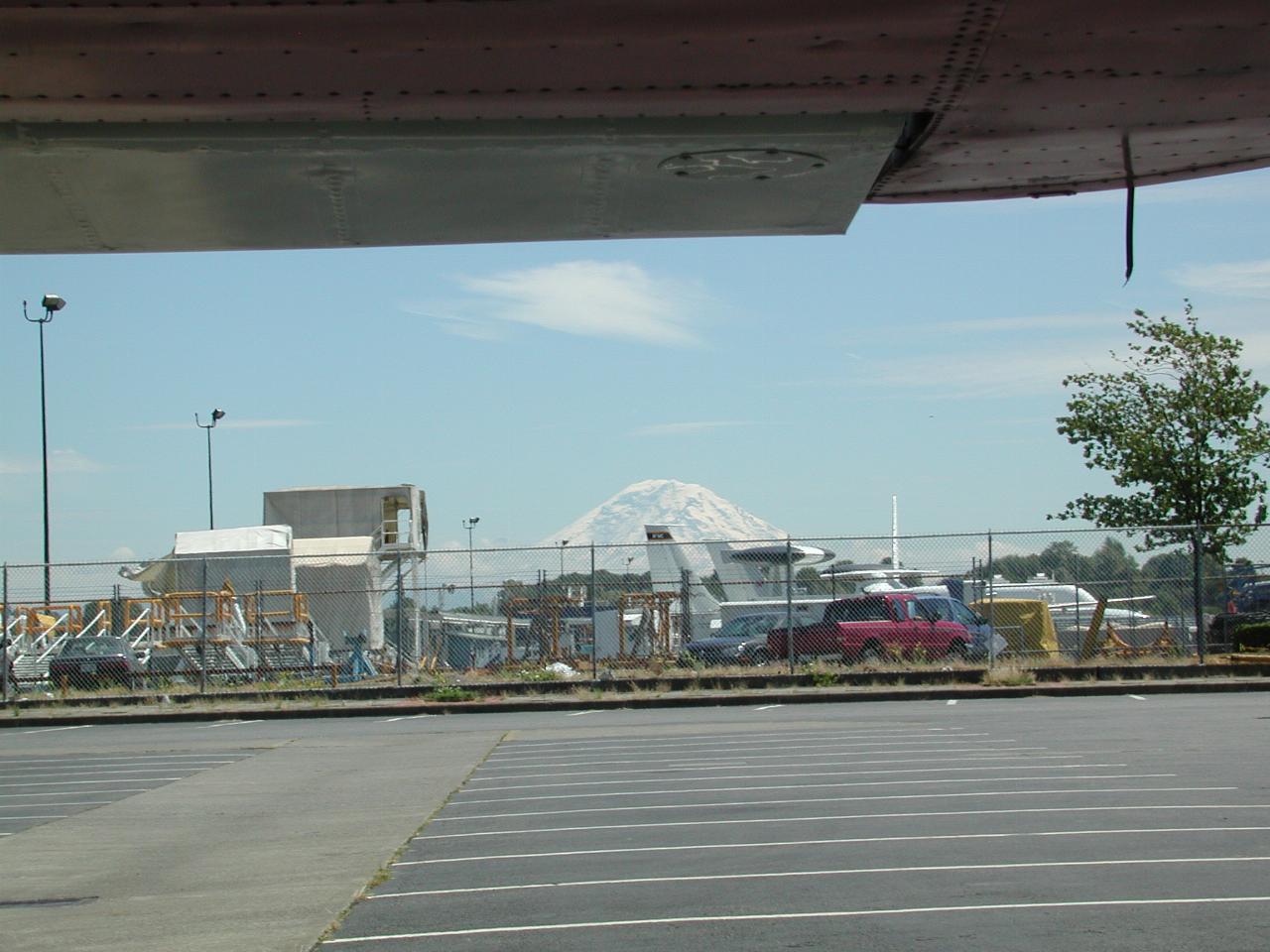 Mt. Rainier, from underneath B-17 wing, and above Boeing developmental planes