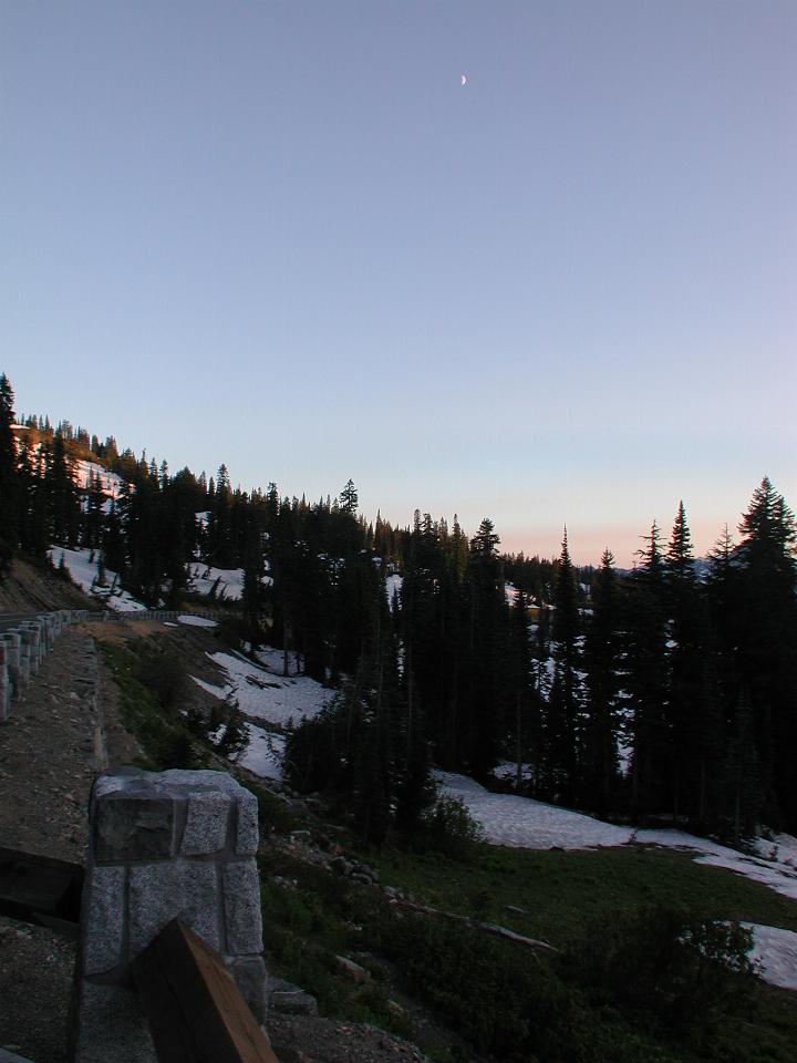 The moon rising over Chinook Pass viewing area