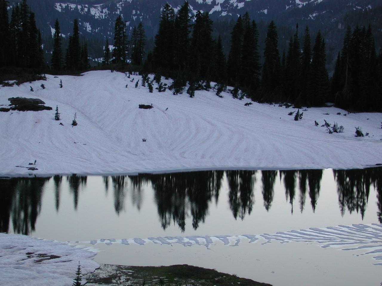 Interesting patterns in the snow and ice on the lake at Chinook Pass