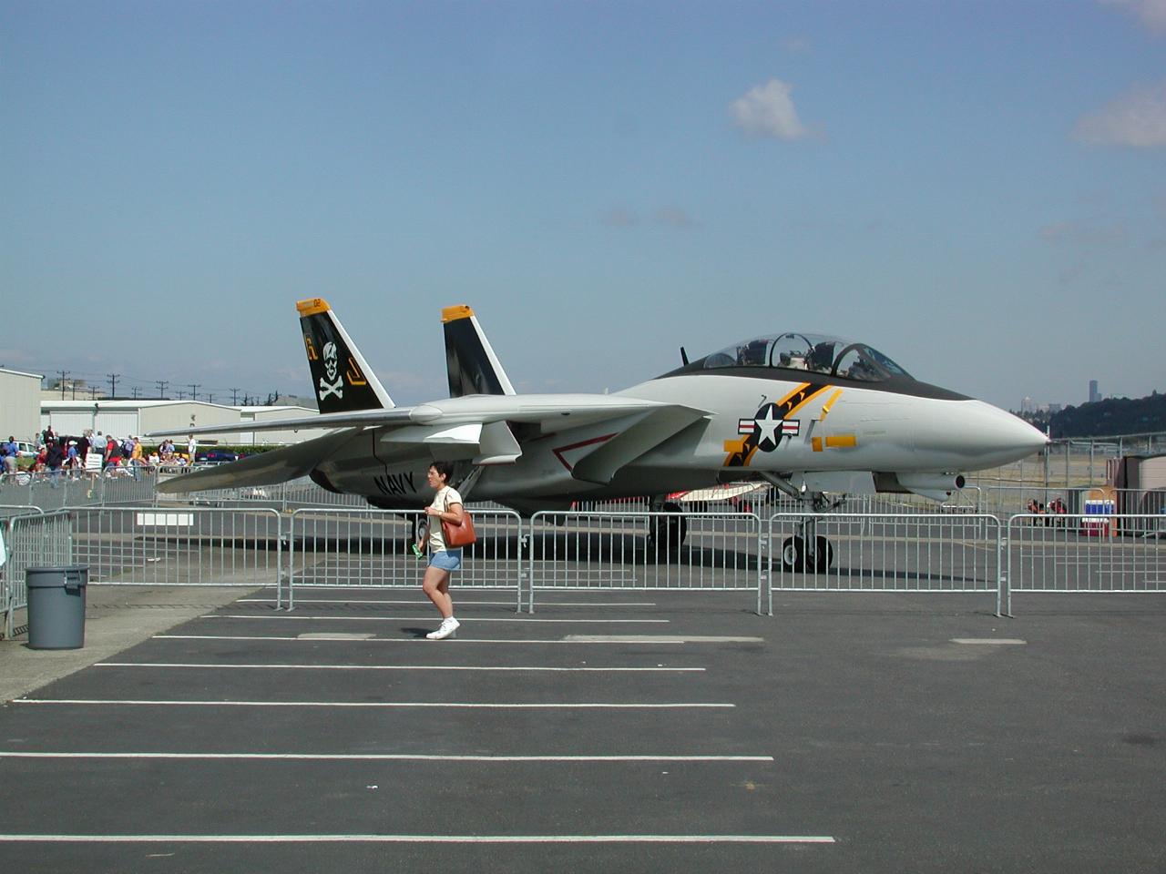 Navy F-14, probably from Jolly Roger squadron, at Boeing Field/Museum of Flight for SeaFair