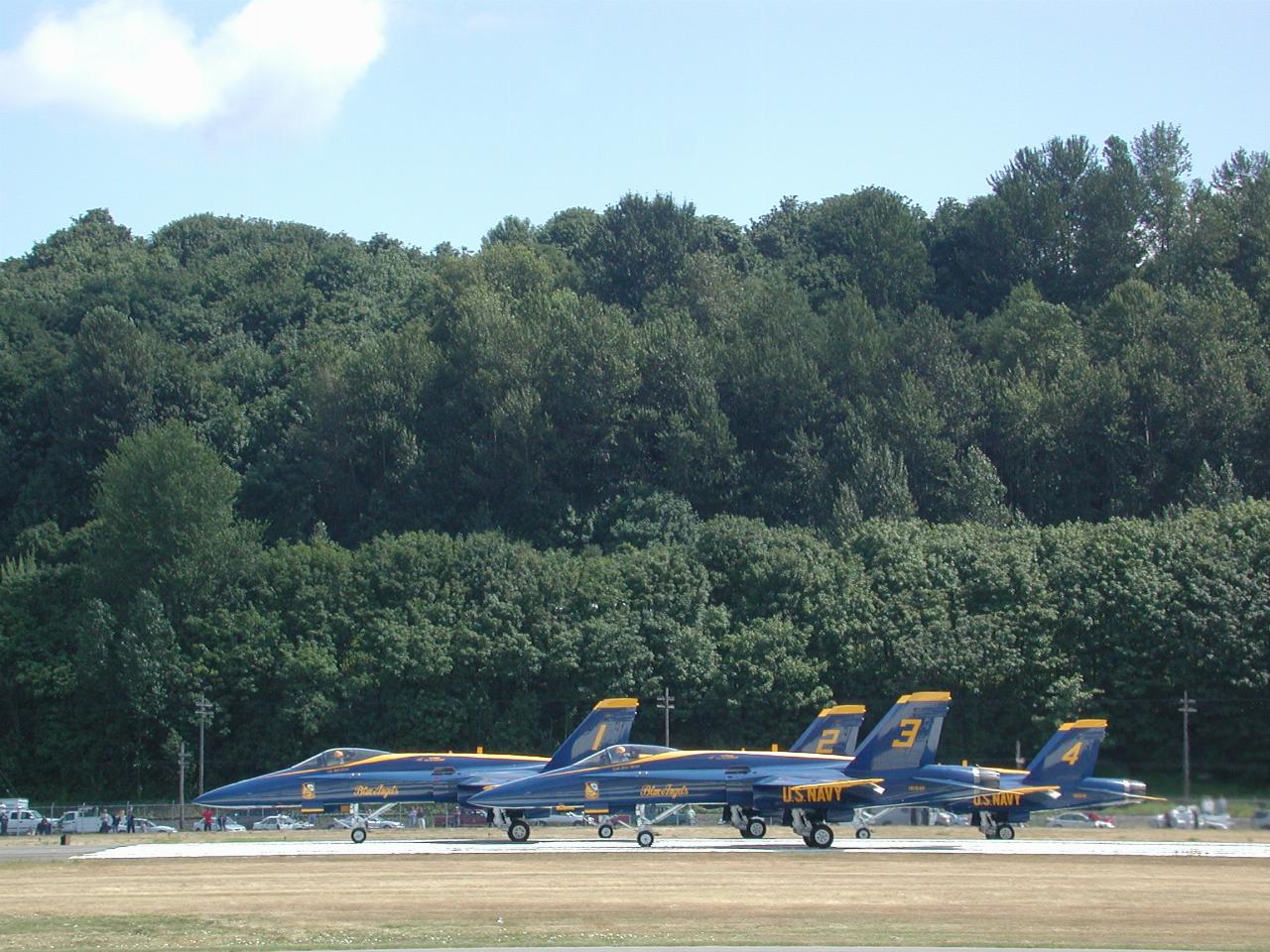 Blue Angels 1 - 4 waiting to take off - two more were behind these