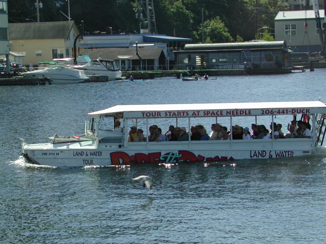 One of the Duck Tours of Seattle, viewed from Ivar's Salmon House