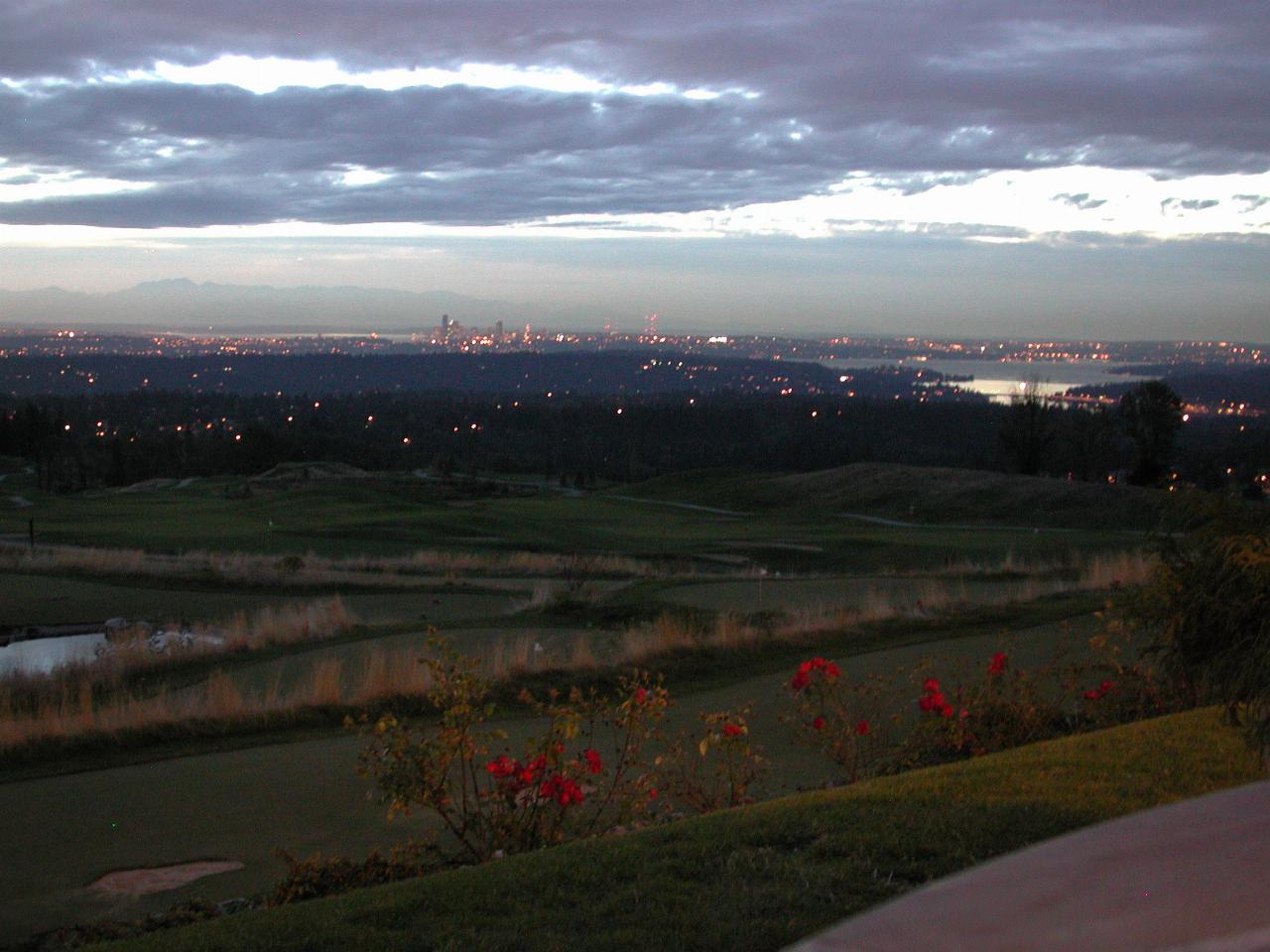 Dusk settles over Seattle as seen from Newcastle Golf Club