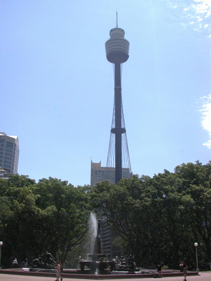 Sydney Tower and Archibald Fountain in Hyde Park