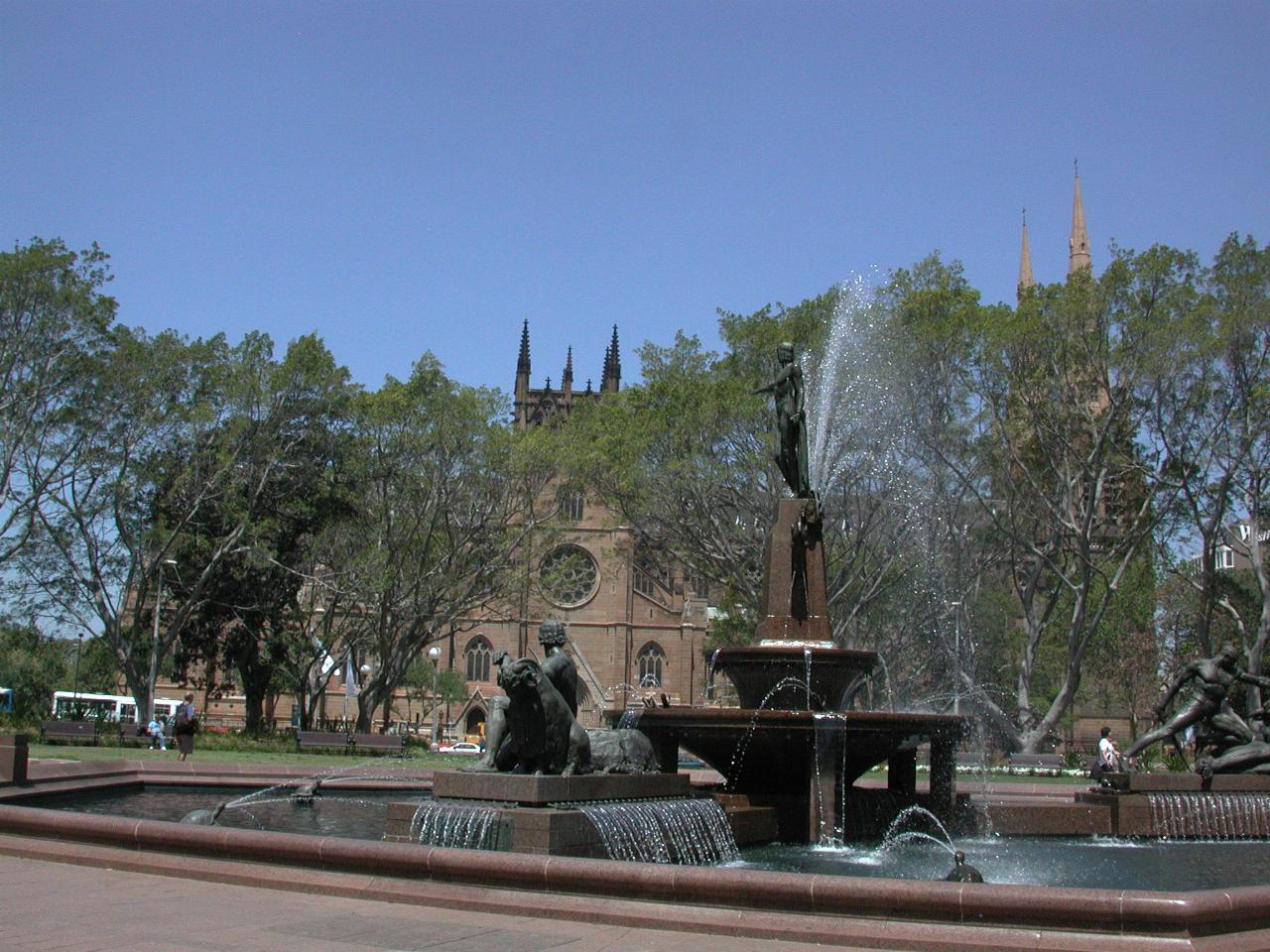 St. Mary's Cathedral through the trees behind the Archibald Fountain