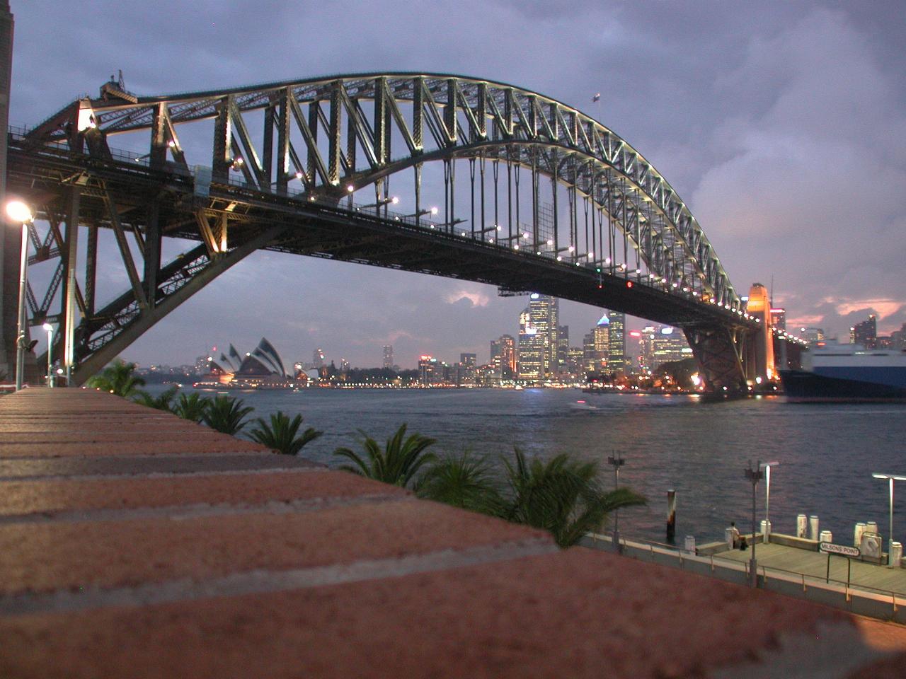 Sydney and Harbour Bridge from North Sydney Olympic Pool/Aqua as night descends