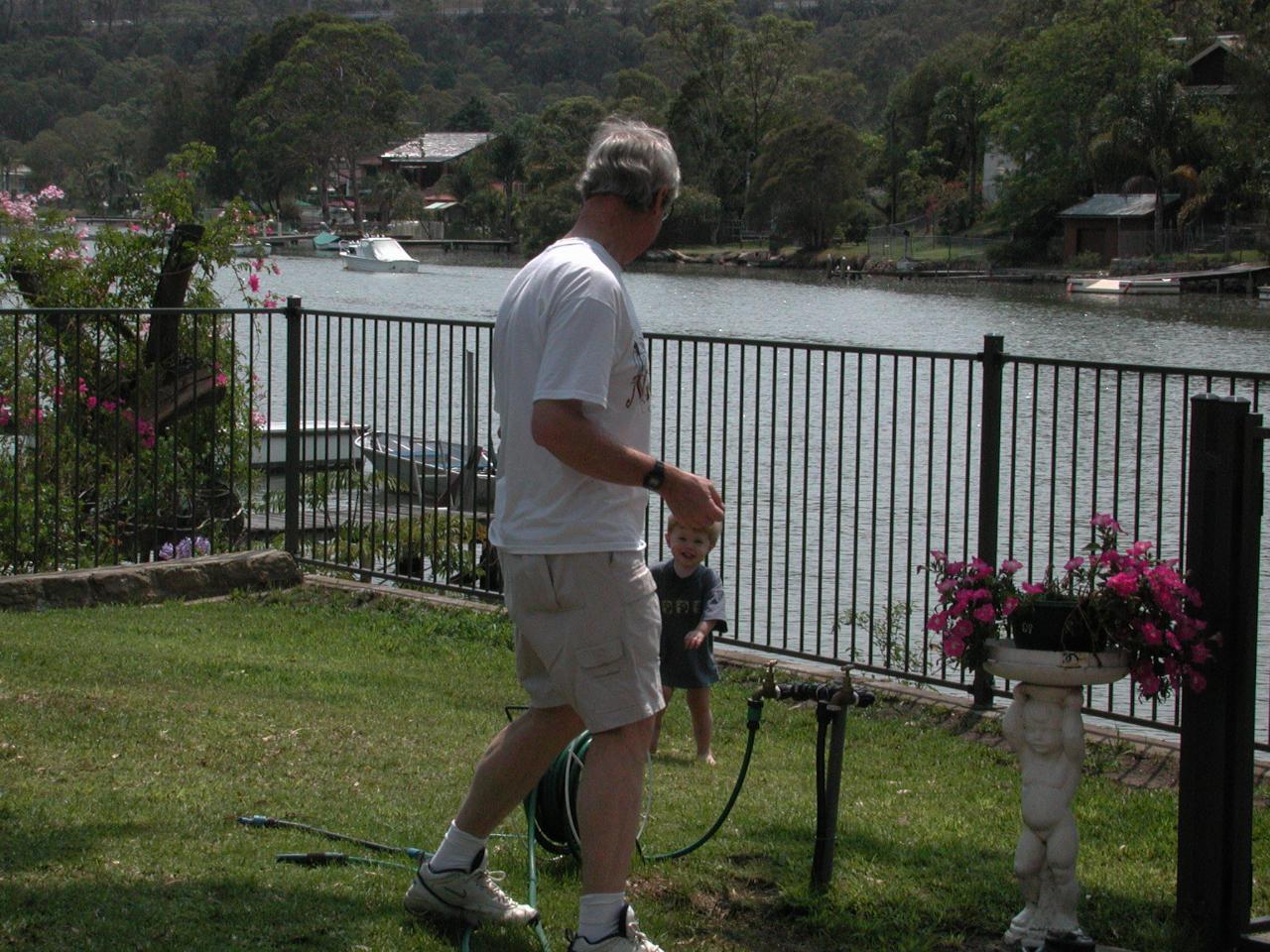 Peter and grandson Jake at Croft's house on Woronora River