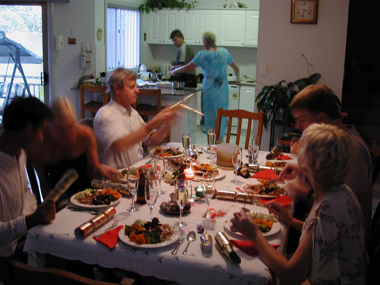 Some are seated at the table already