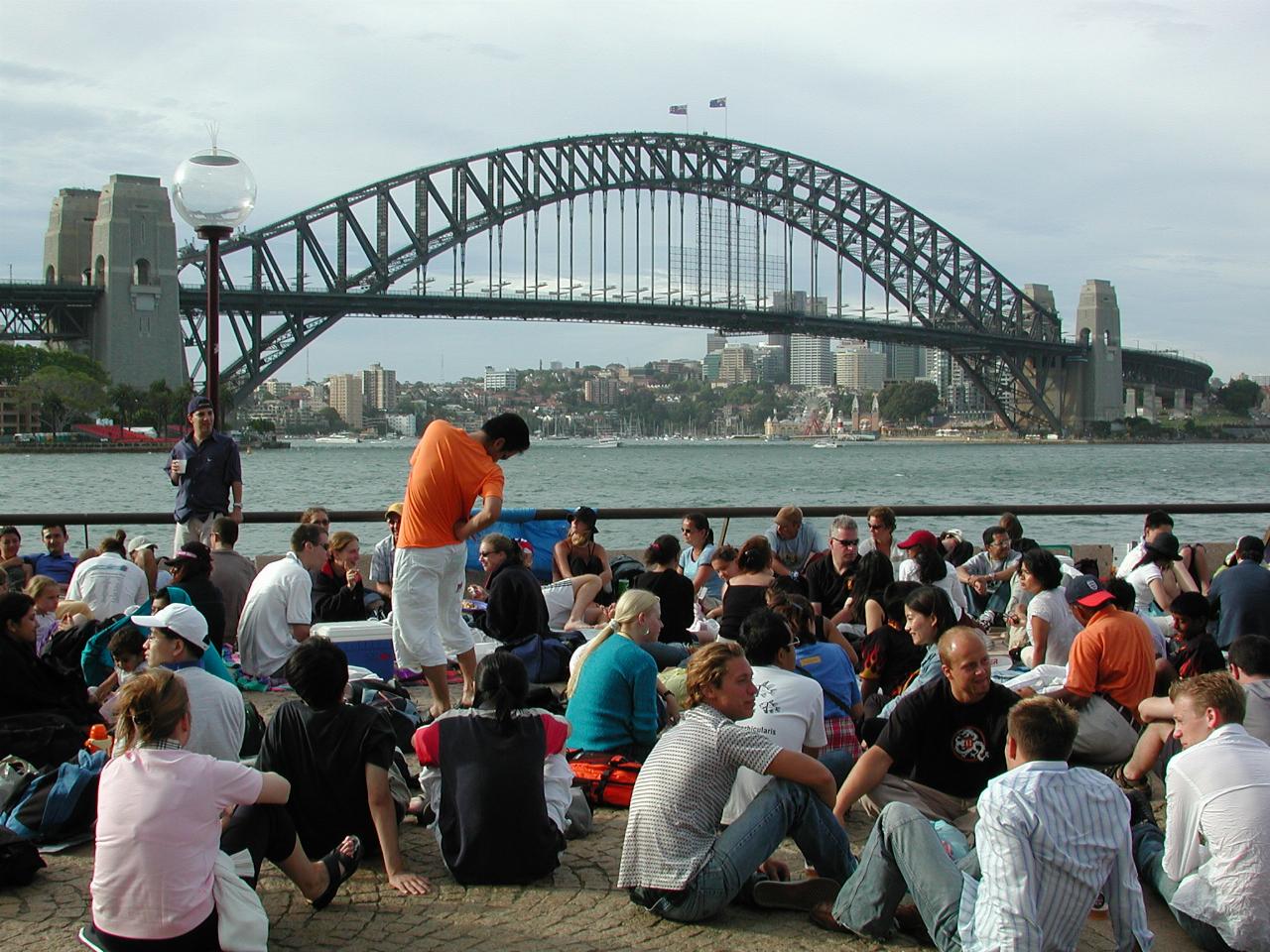 Part of the crowd near Opera House taking up position to see Harbour Bridge fireworks