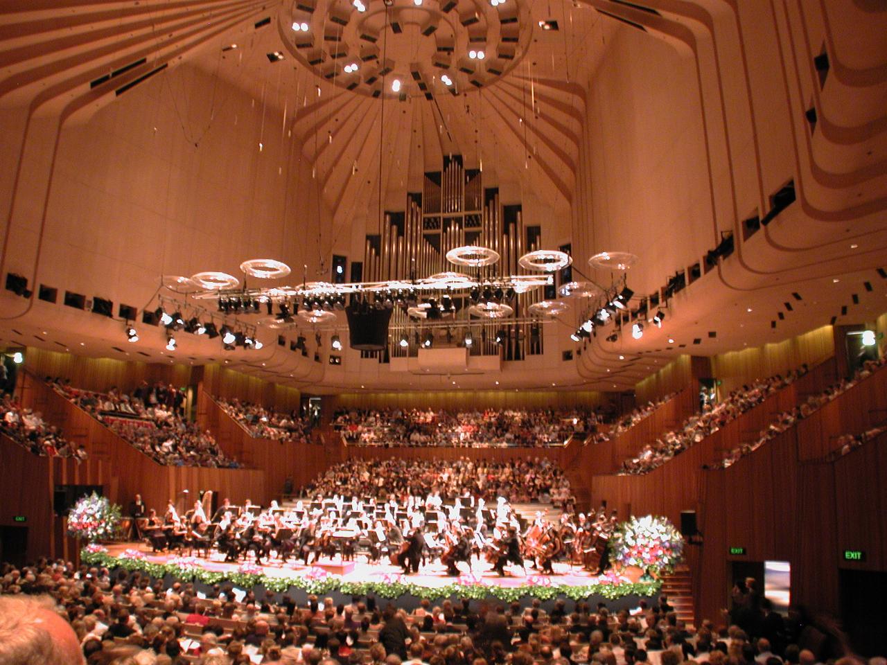 Concert Hall of Sydney Opera House just as house lights dim for the start of the concert