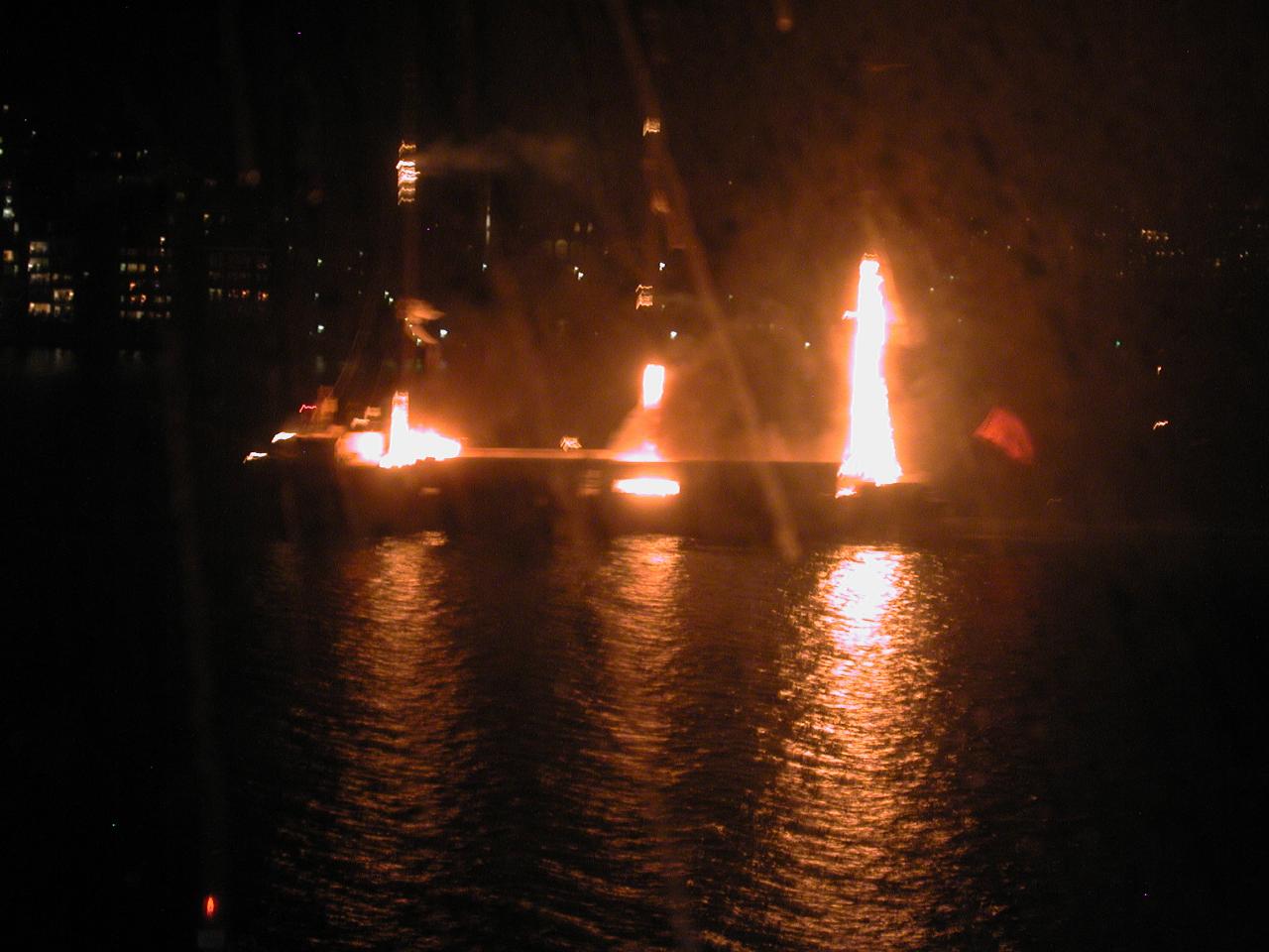 Burning ship passing the Opera House - part of the story, not accidental