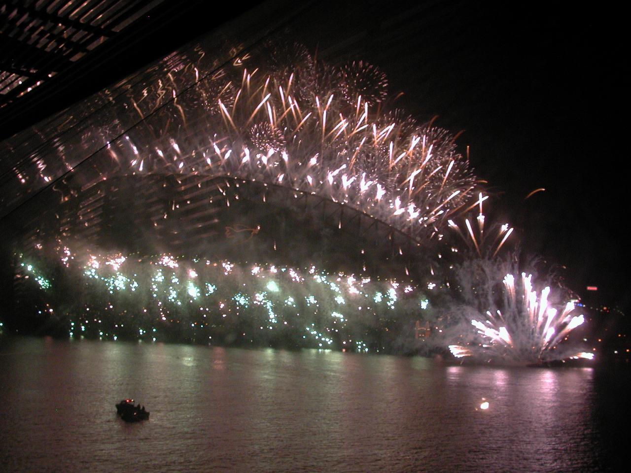 Fireworks cascading off the Harbour Bridge