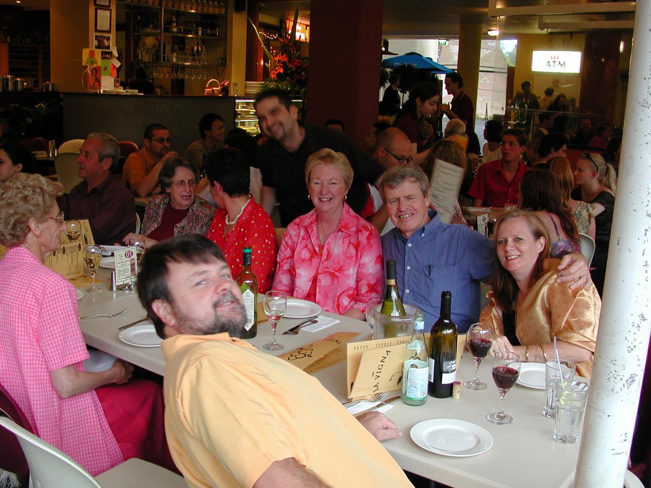 Group N reunion at Leichhardt Italian Forum: Margaret, Tery this side; Bruce, Cath, Carmen, Yvonne, Peter and Jo-Ann