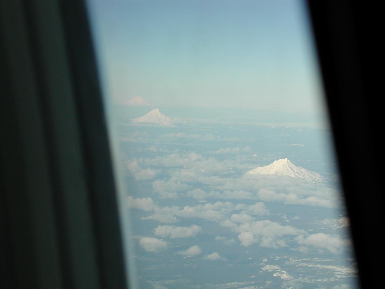 Mt. Rainier, Mt. Hood and Mt. Jefferson from flight from LAX