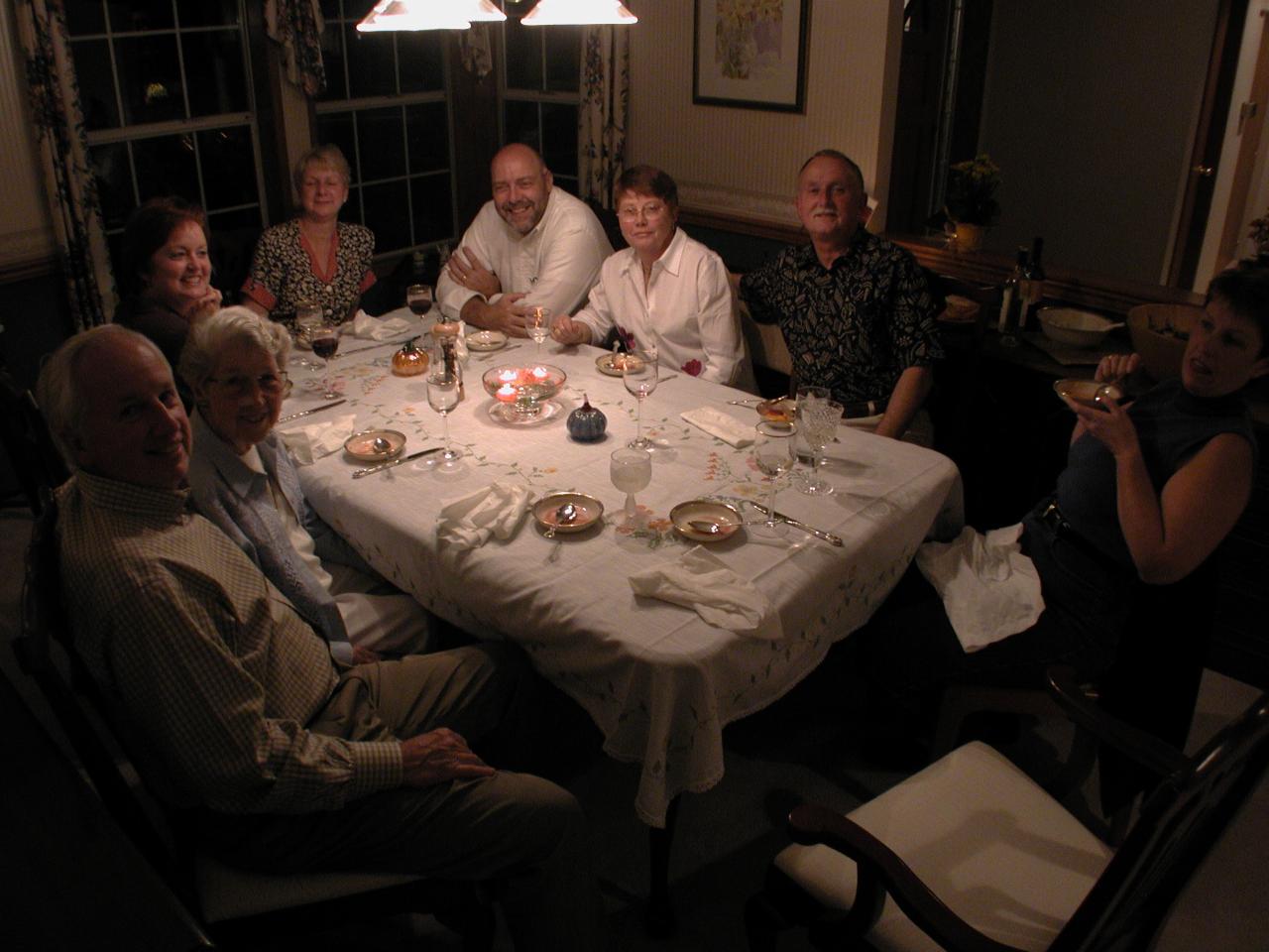 End of dinner: l-r: Bill + Doris, Sandy, Judy, Randy, Marg + John Hatton, Patti Franklin